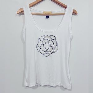 St. John Gold and Black Embellished Flower White Tanktop S